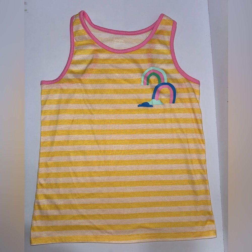 Cat & Jack size XL 14 girls Yellow and Pink Striped rainbow Tank Top